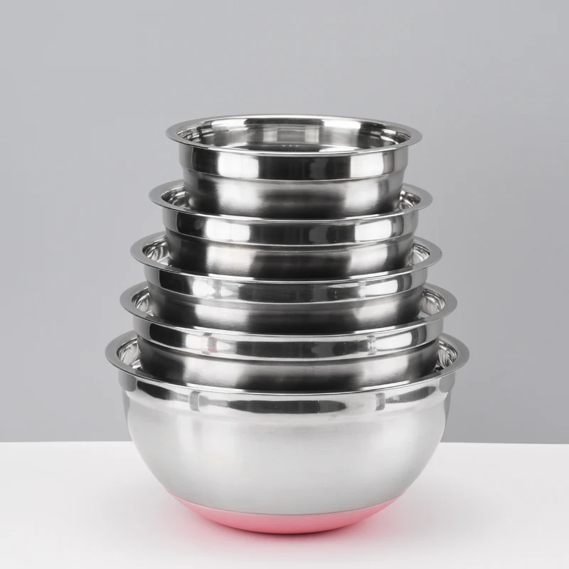 7/8/8.5/9.3/10 дюймов нержавеющая сталь для выпечки сервировочная миска с силиконовым противоскользящим дном приготовление салата сковорода