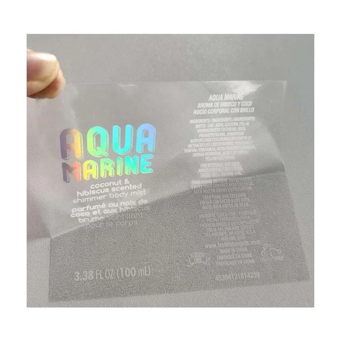  wholesale custom hot stamping silver hologram transparent sticker waterproof clear holographic foil self adhesive
