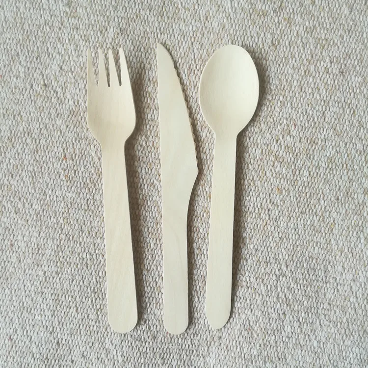 hot selling wholesale factory price 16cm wooden disposable fork spoon and knife set