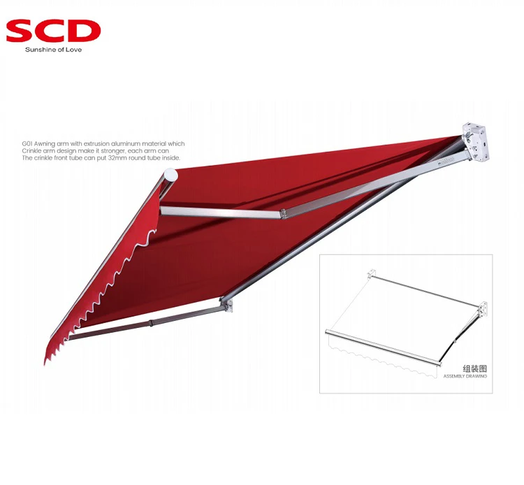 Balcony Manual  Aluminum Frame Outdoor 3m Folding Arm Patio Roof Waterproof Retractable Awnings