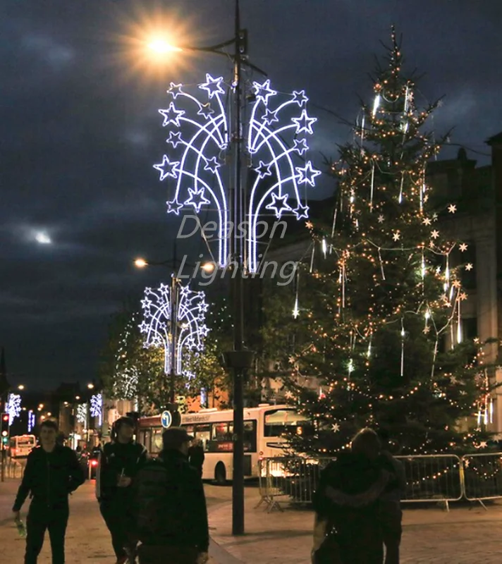 christmas street pole decorations led star lights