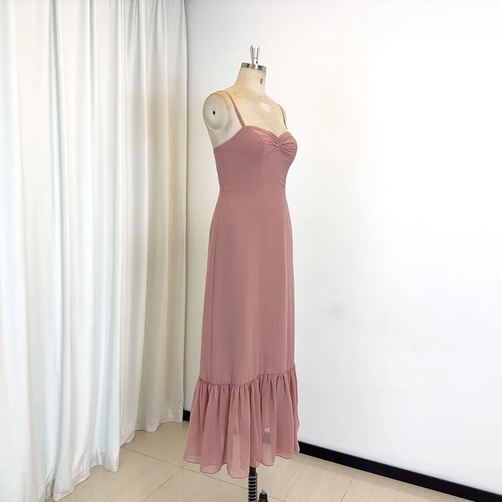 TEENYEE Charm Chiffon Maxi Peach Color Bridesmaid Dresses Pink Bridesmaid Dresses Indo Para Casamento No Cartorio
