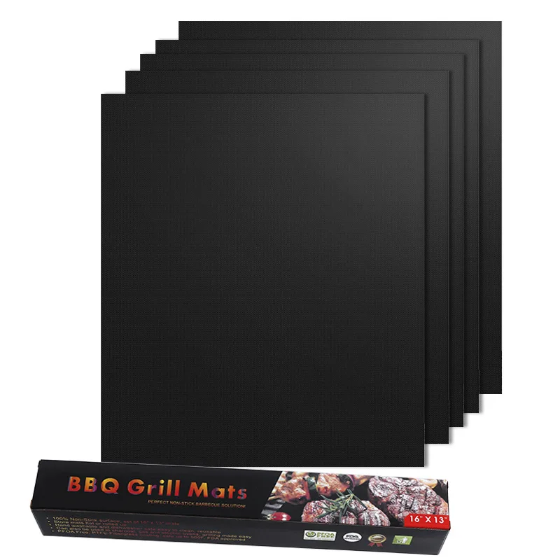 BBQ Accessories Reusable Non-stick PTFE Oven Liner 0.4mm thick barbecue mat Oil brush clip tong BBQ grill mat set