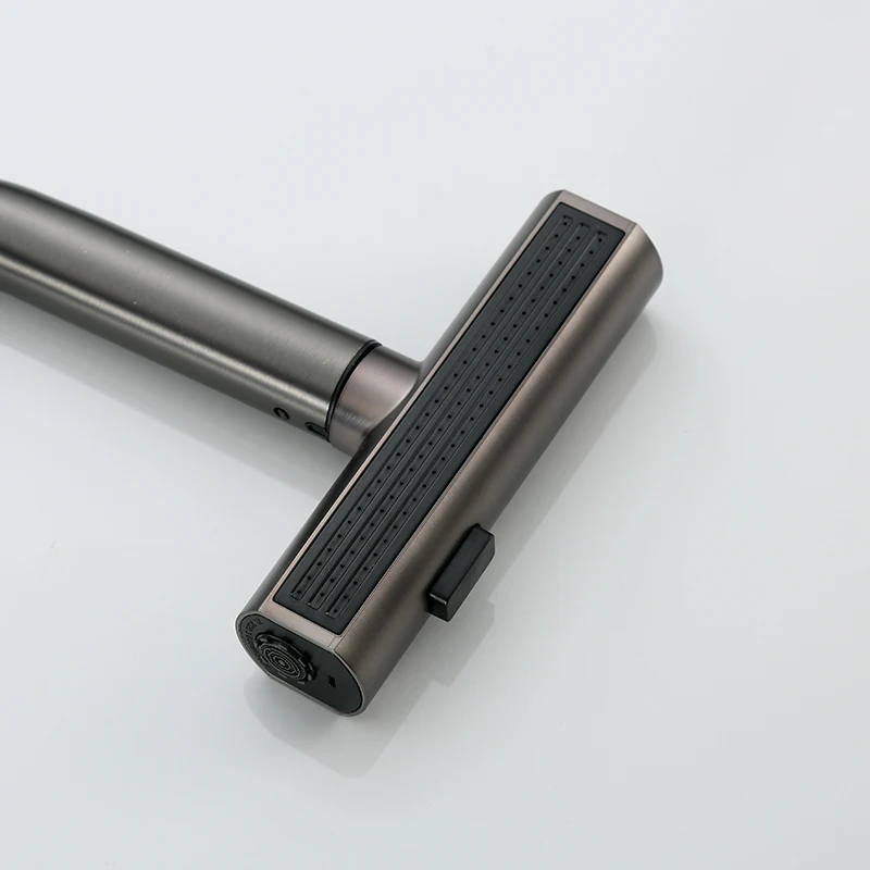 New Design Gun Gray Kitchen Sink Faucets Pull Out Sprayer Mixer Rainfall Waterfall Tap 360 Degree Rotation Kitchen Taps