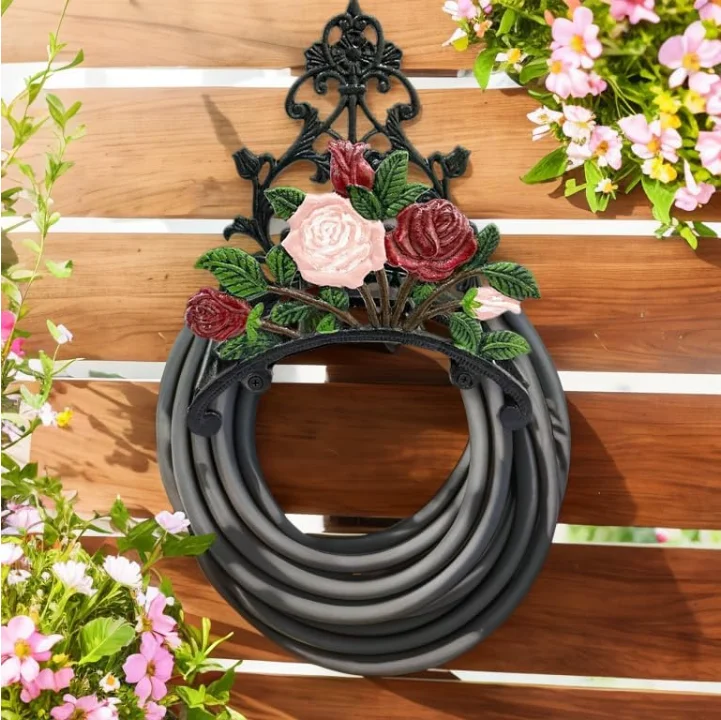 Wall Mounted Garden Hose Holder - Heavy Duty Cast Iron Water Hose Holder for Indoor Outdoor Garden Yard Decoration Water