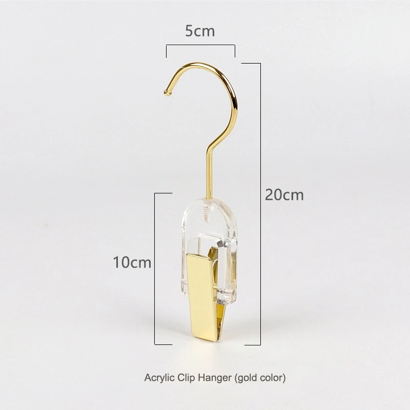 Beishite Single Transparent Clear Clip Acrylic Hair Extension Hanger for Hats Socks Scarf Tie Belt with Gold Hook