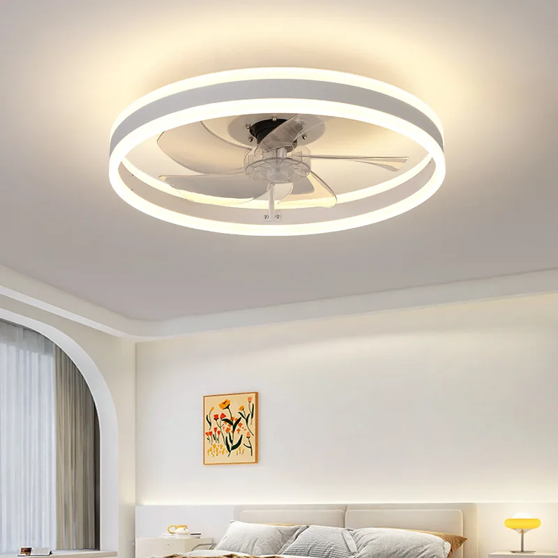 New Bedroom Kitchen 5 Blades 6 Speeds DC Dimmable Remote Control Round Celling Fan with Light