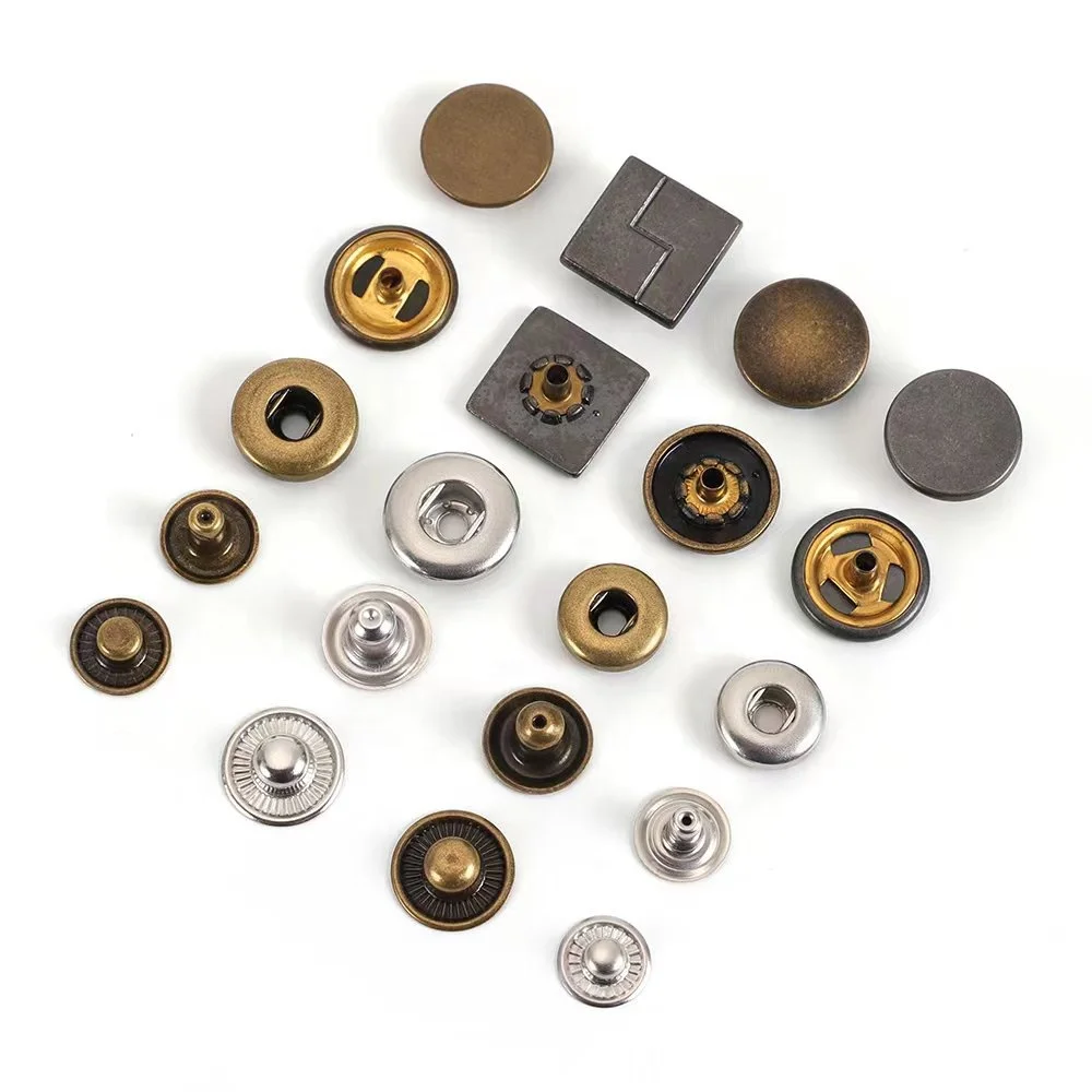Garment Accessories Stainless Steel Snap Button Custom Square 4 Part Spring Metal Fasten Snap Button