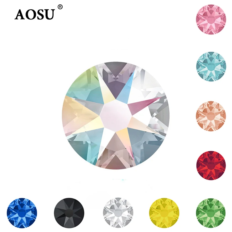 AOSU High Quality 16 Cut Facets SS16 SS20 SS30 AB Crystals Non Hotfix Strass Flatback Glass Rhinestones For Jewelry
