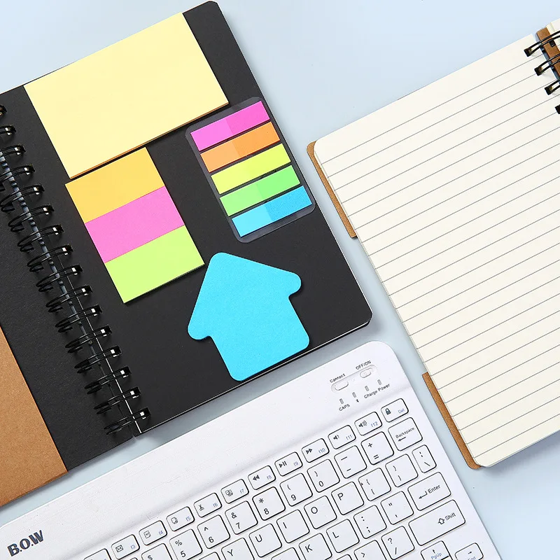 Wholesale Custom School stationary Kraft paper cover sticker book reusable pocket Spiral legal sticky memo notepads with logo