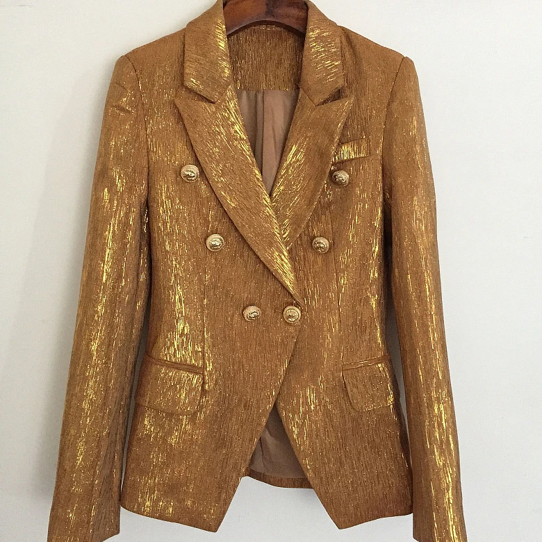 Spot 2022 star high-quality suit jacket metal lion head buckle double-breasted small suit golden shiny designer suit jacket
