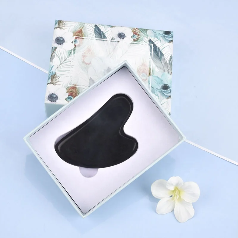 Mushang Wholesale Guasha Face Scraping Massage Tool Natural Stone Facial Massager Black Obsidian Gua Sha Stone