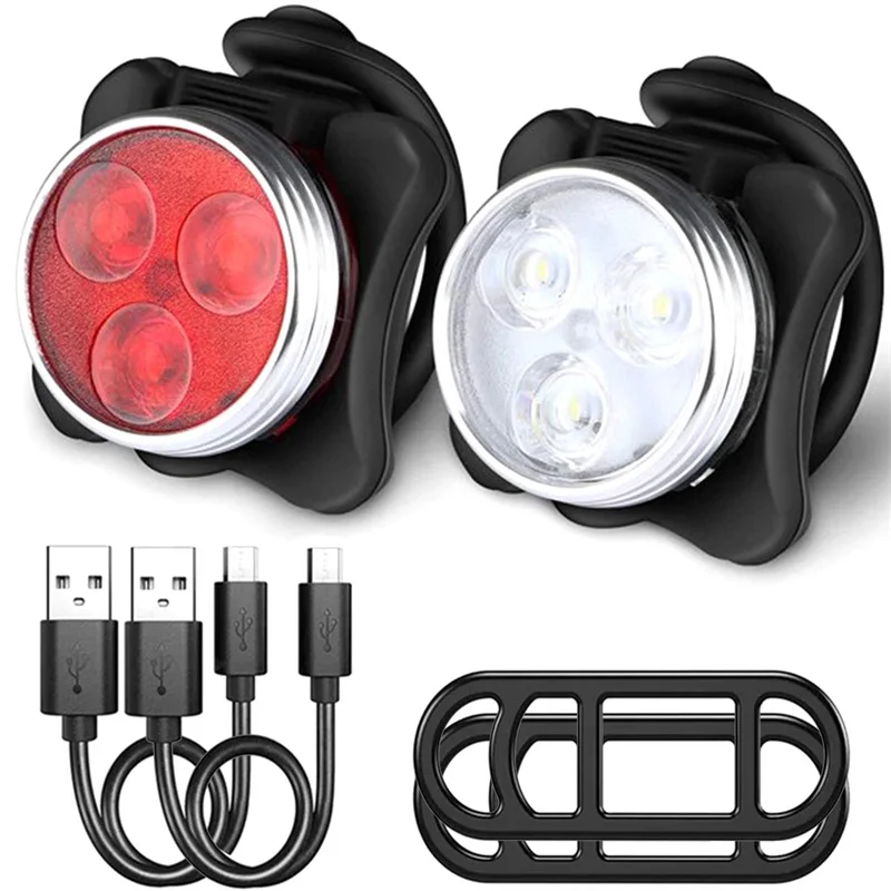 Bright Front Headlight Rear LED Bicycle 650mah Lithium Battery USB Rechargeable Bike Light Set