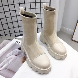 Black Sock Boots Women 2021 New Punk Gothic Shoes Ankle Boots Platform Shoes Autumn Winter Warm Fur  Women White Sock Boots