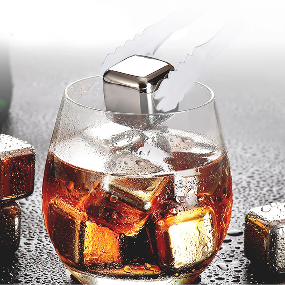8-Pieces Reusable Stainless Steel Ice Cubes Whiskey Stones Gift Set for Bourbon Cognac Gin Wine Beverage