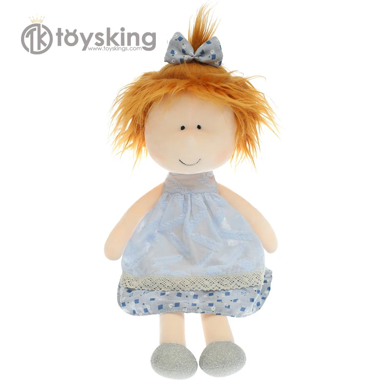 TK pretty soft stuffed plush girl dolls soft girl toys in pink blue and purple satin dresses with realistic hairs