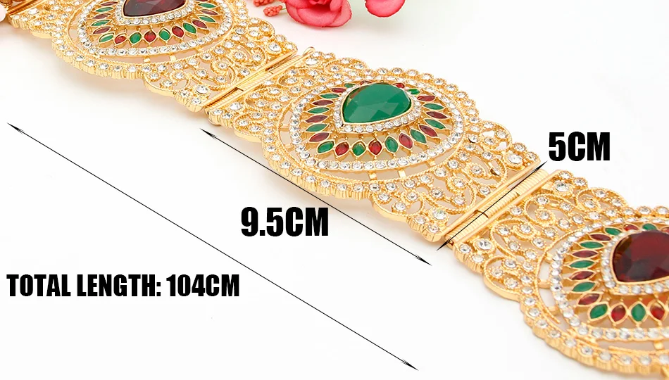 Rhinestone Gold Plated Waist Chain with Crystal Stone Moroccan Style