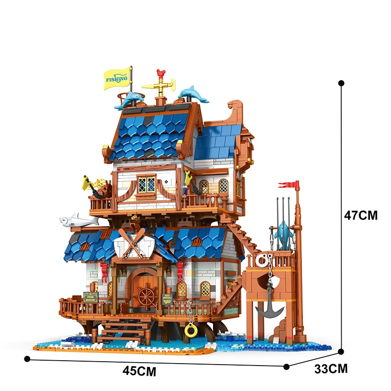 Reobrix 66007 Old Fishing Shop Store Building Blocks  Bricks Fish House Brick Fisherman Moc Streetview Modular Kit Children Toys