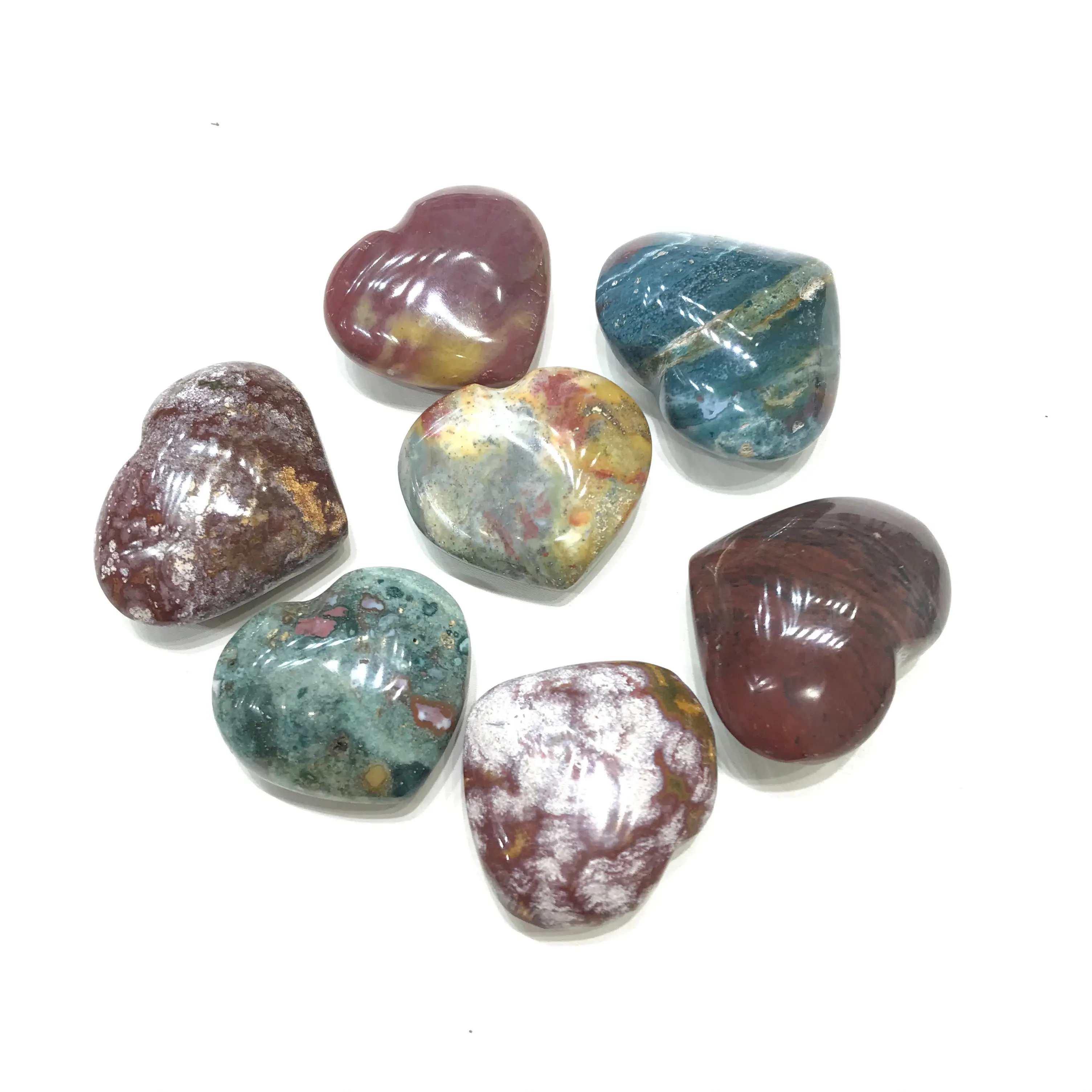 Natural Small Blue Green Red Ocean Jasper Crystal Heart For Pendant Decoration Gifts