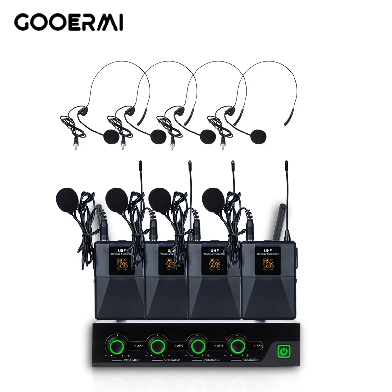 Gooermi WX01 Wireless Microphone System 4 Channel Cordless Singing Handheld Mics for Singing Karaoke Church