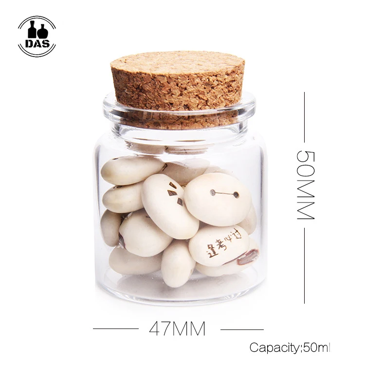 50 ml Small Glass Tube Vials with Cork Tops Tiny Bottles Little Empty Jars 47*50mm
