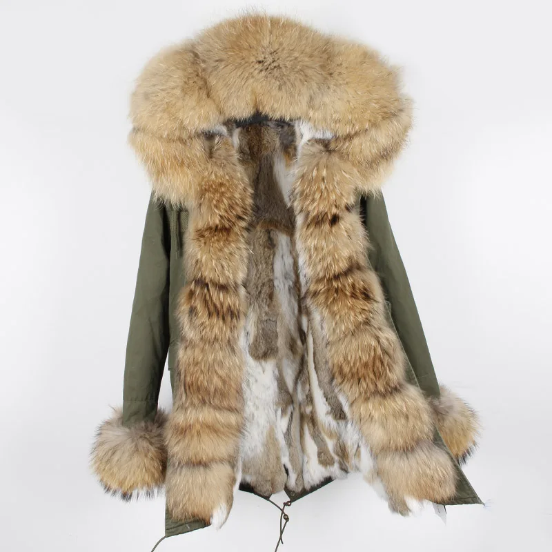 Rex Rabbit Fur Coat Women Super Large Fox Fur Collar Casual Medium Long Coat