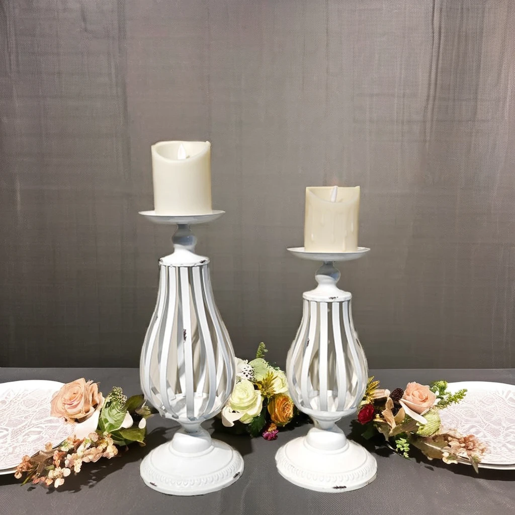 Wholesale Enamel White Metal Pillar Candle Lanterns & Candle Jars Hot Home Decoration for Weddings 2 Sizes Options Available