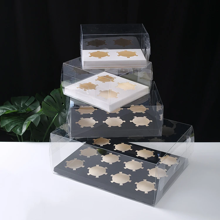 Cheap 2 4 6 12 holes muffin cupcake box white black packaging plastic transparent pvc box with clear pvc window ready to ship