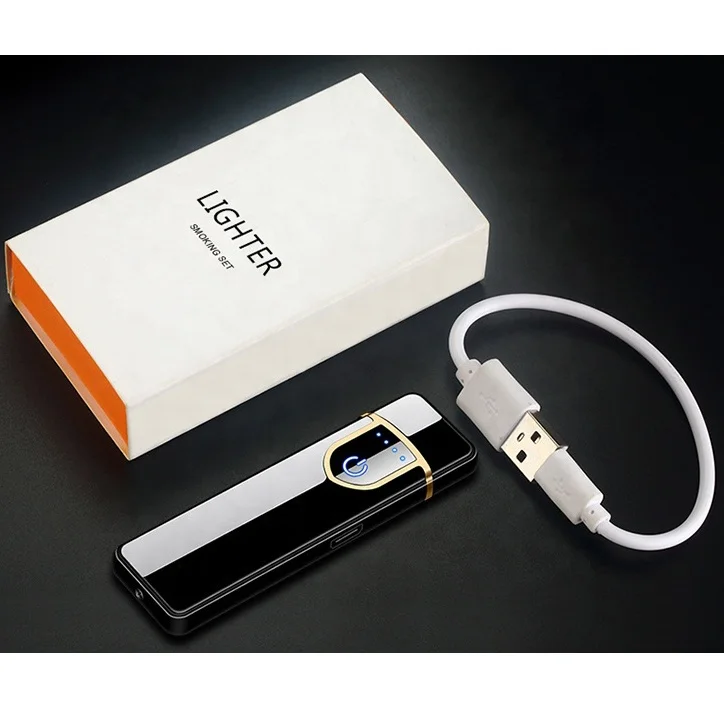 Custom Logo Two-side Touch Sensor Windproof Touch Screen Cigarette Heating Coil USB Lighter Electronic Rechargeable Lighter