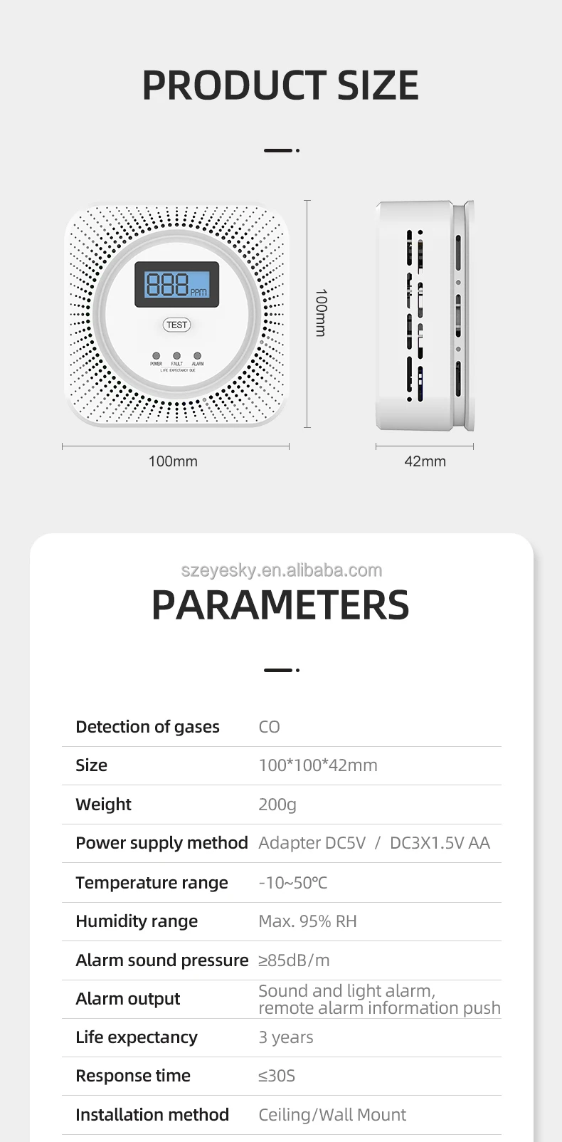 Детектор сигнализации CO для домашней безопасности автономная сигнализация co моноксид углерода Противоударная потолочная