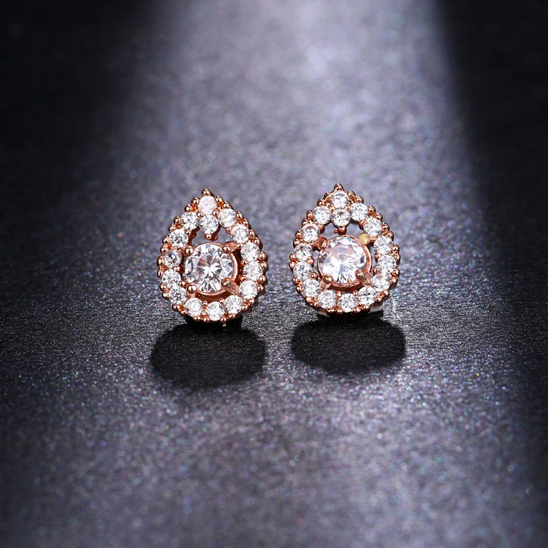Emmaya Fashion Shiny Tear Drop AAA Cubic Zircon Bridal Imitation Diamond Wedding Jewelry Silver 18k Gold Stud Earrings Women