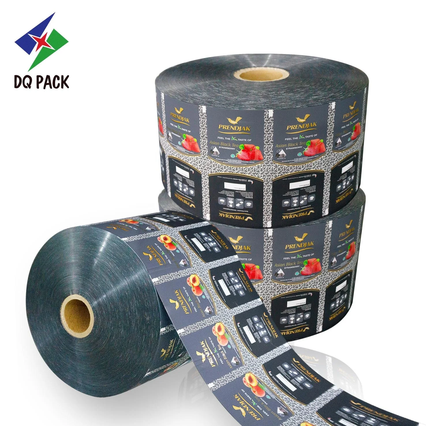 DQ PACK Custom flexible pack food packing flow wrap sachet film rolls for coffee tea powder dried food