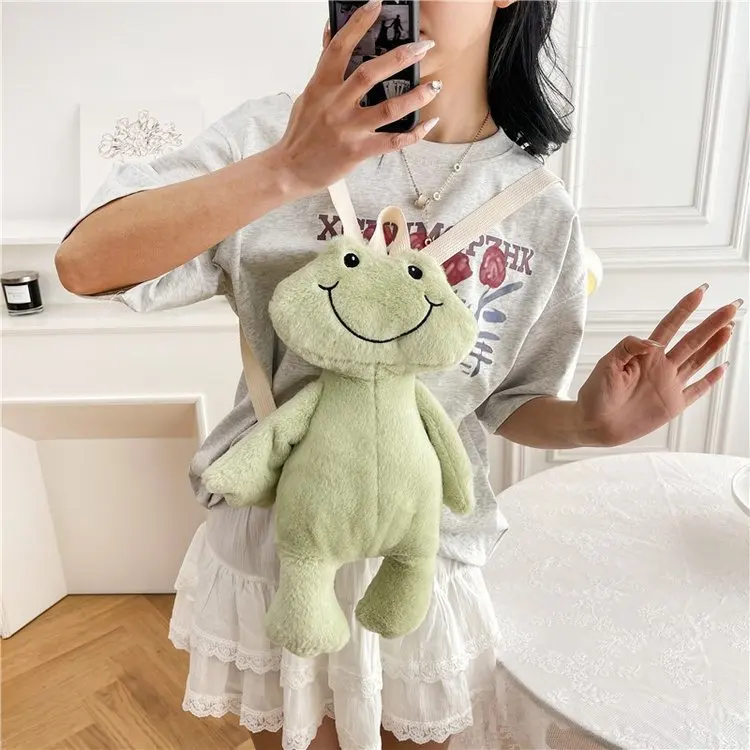 Frog Plush Bag Stuffed Soft Toy Cute Frog Plushie Pillow Figure Bag Backpack For Children Toy stuffed Smile Frog Toy Custom