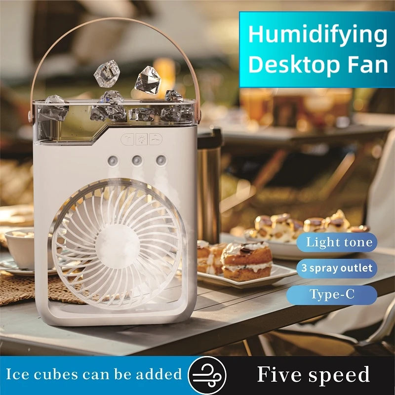 Tabletop Humidifying Fan Mini Usb Rechargeable Hand Held Portable Cooling Humidifier Fan With 1200Mah Battery