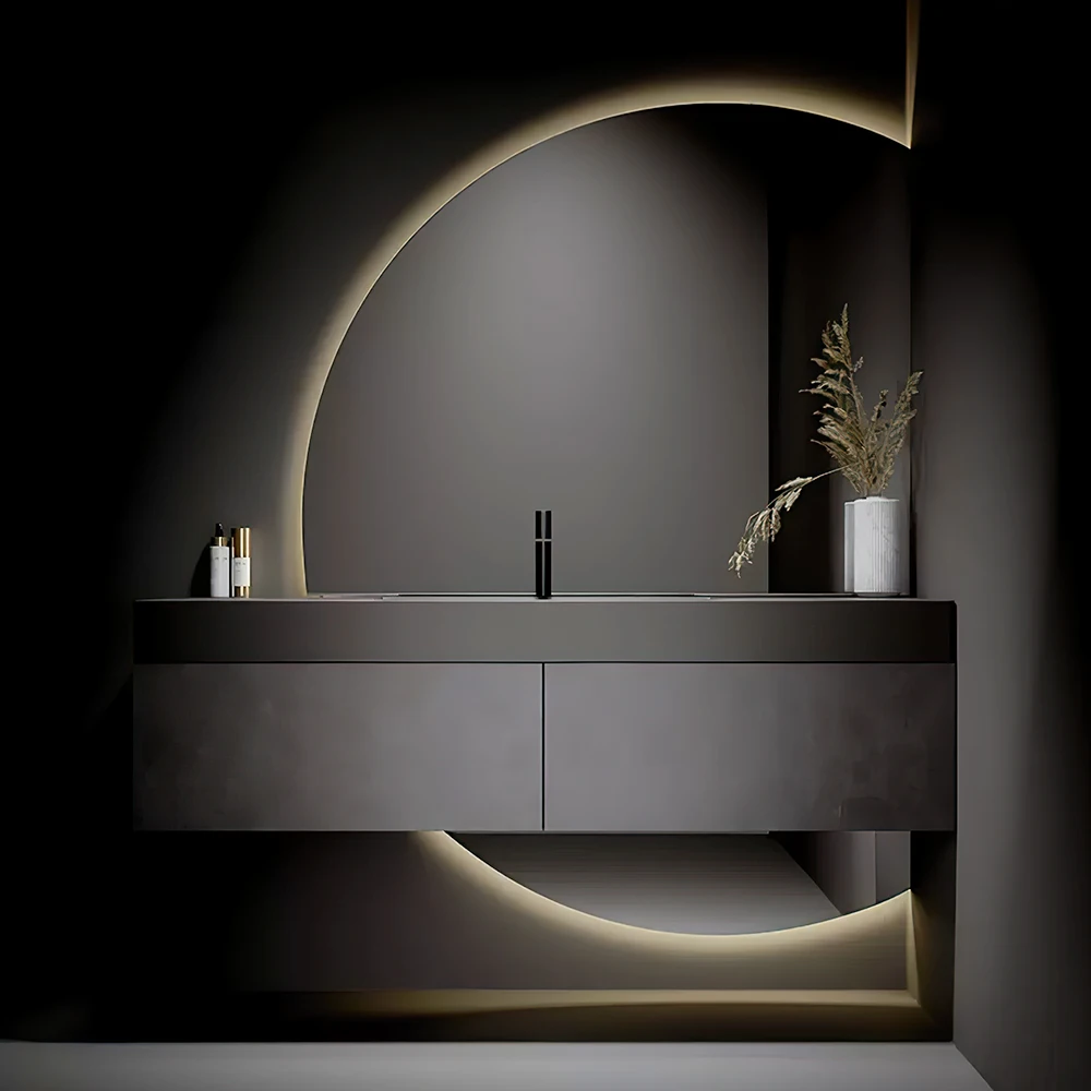 Vanity Luxury Frameless Hotel Salon Customized Half Moon Round Shape LED Dimmable Light Bathroom Mirror Dressing Mirror