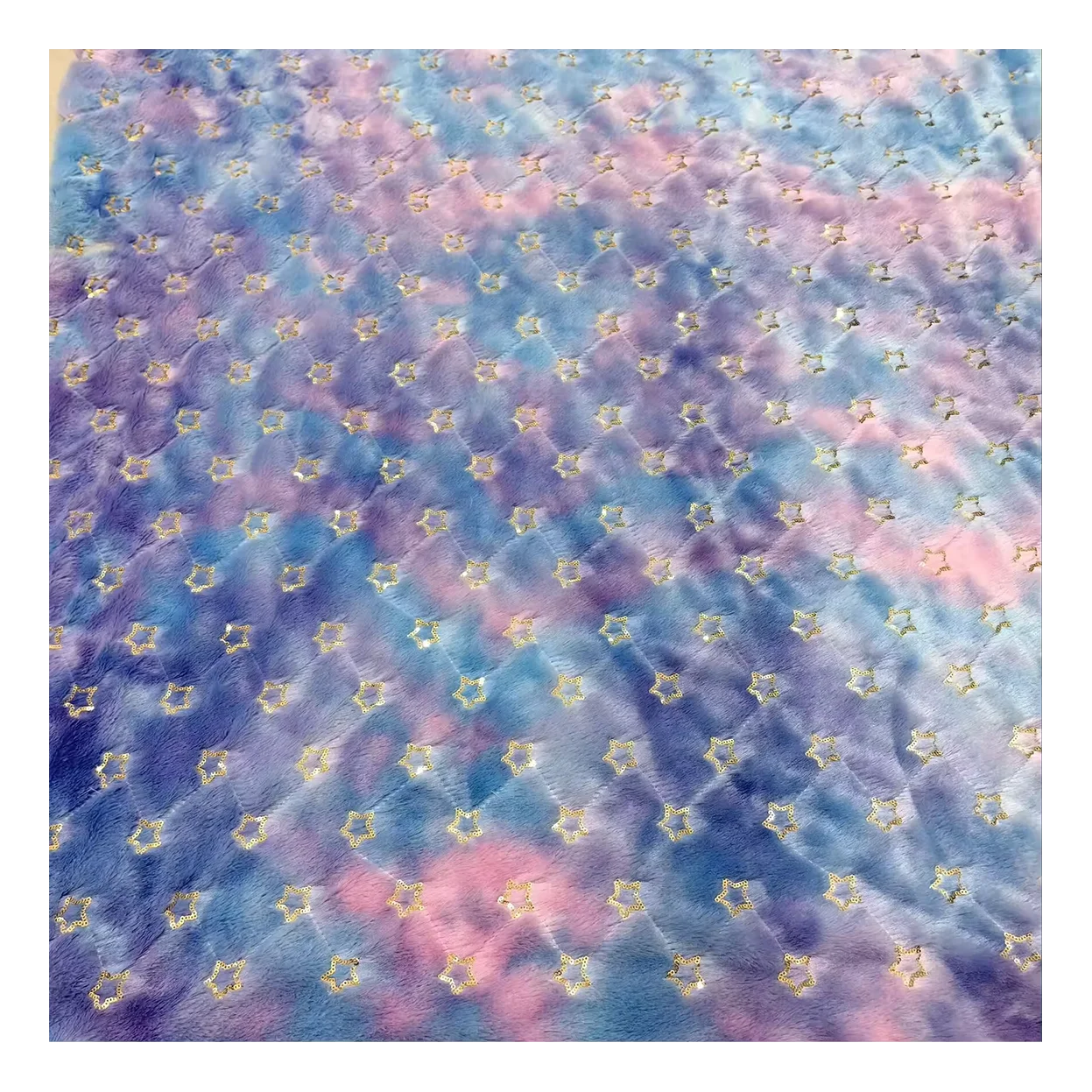 Recycled 100 Polyester  PV Velvet Tie Dyed Embroidered Gold Sequin Stars Pattern Autumn Winter Fabric Brush Velvet Fleece Fabric