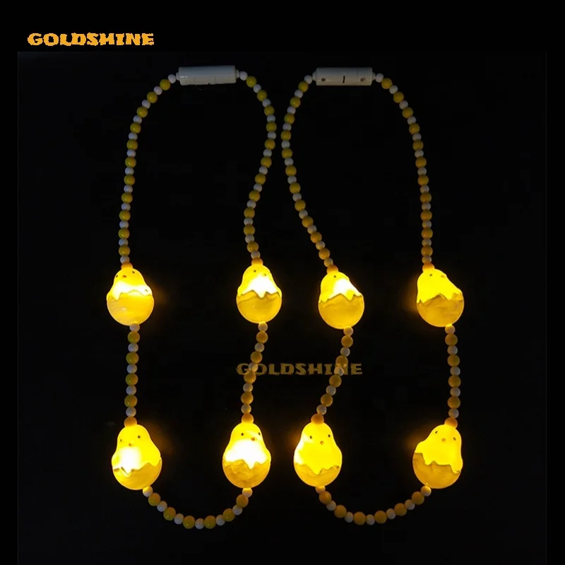 Customized Design Cute Chicks LED Flashing Beads Necklace Mardi Gras Light Up LED Bead Necklaces For Kids Birthday Party Gifts