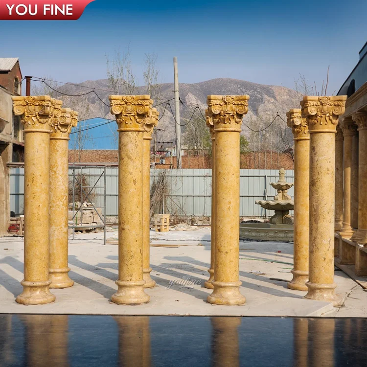 Outdoor Beige Natural Marble Column Solid Pillar