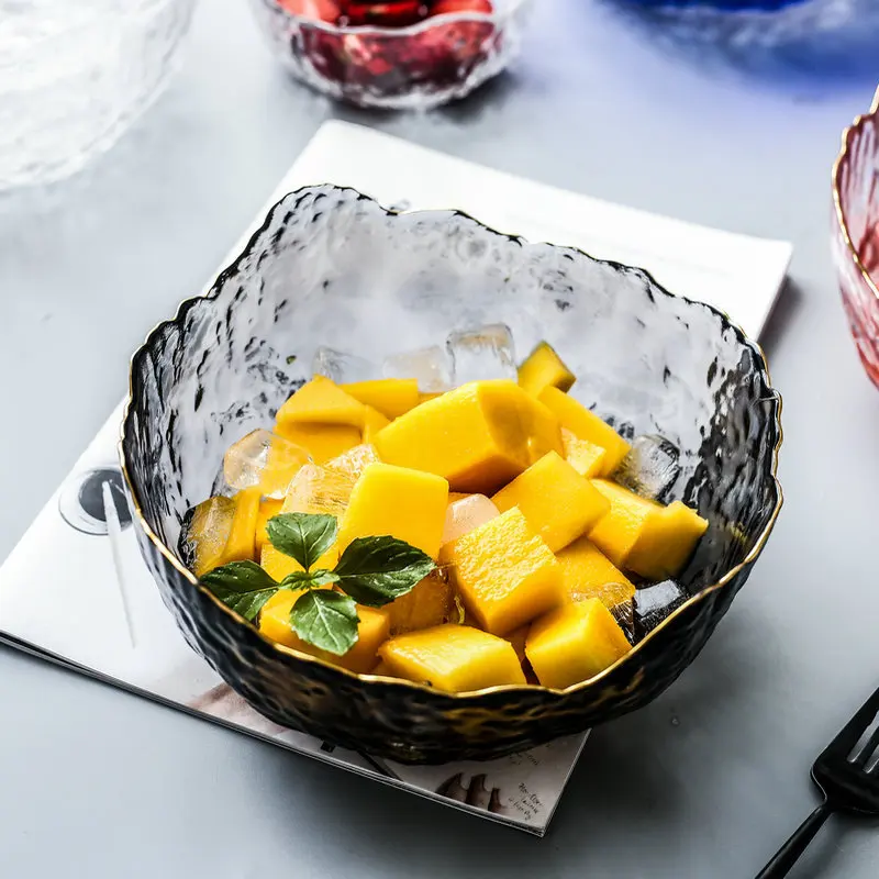 Handmade Golden Rimmed Serving Bowls for Fruit, Salad, Popcorn, Chips, Dips, Condiments, Party Snack