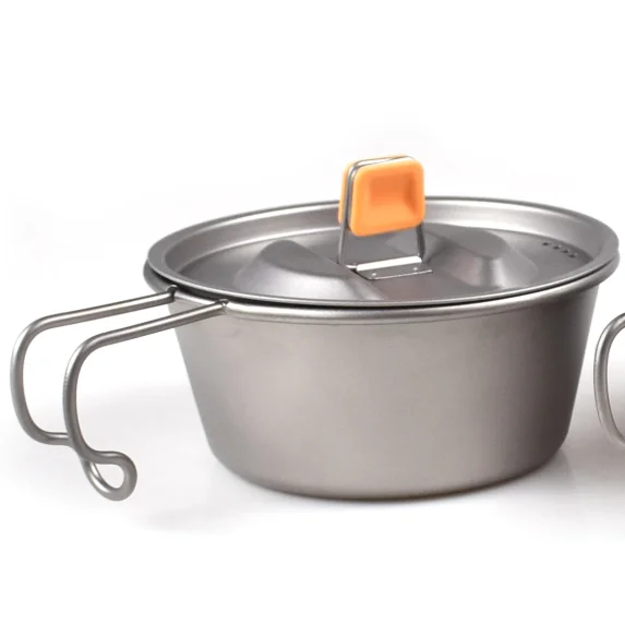 350ml Titanium sierra cup with lid fixed handle for outdoor camping