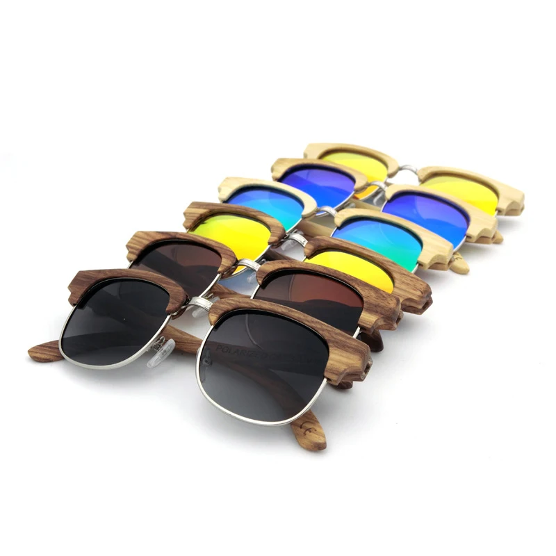 Unisex Retro Wood Bamboo Polarized Sunglasses Custom Logo UV400 Black White Gold Pink Transparent Green