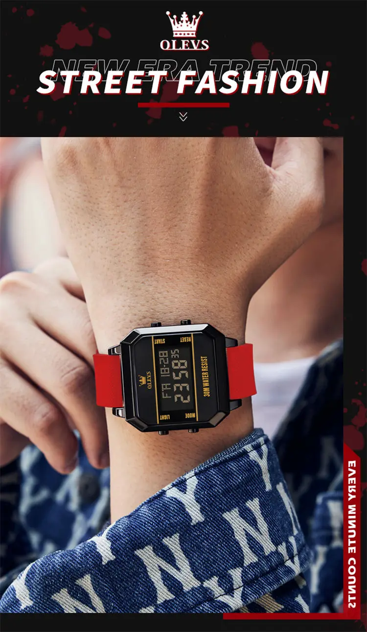 OLEVS 1103 elegance shenzhen man digital watch nice Silicone strap Luminous Multi function low moq Casual wristwatch