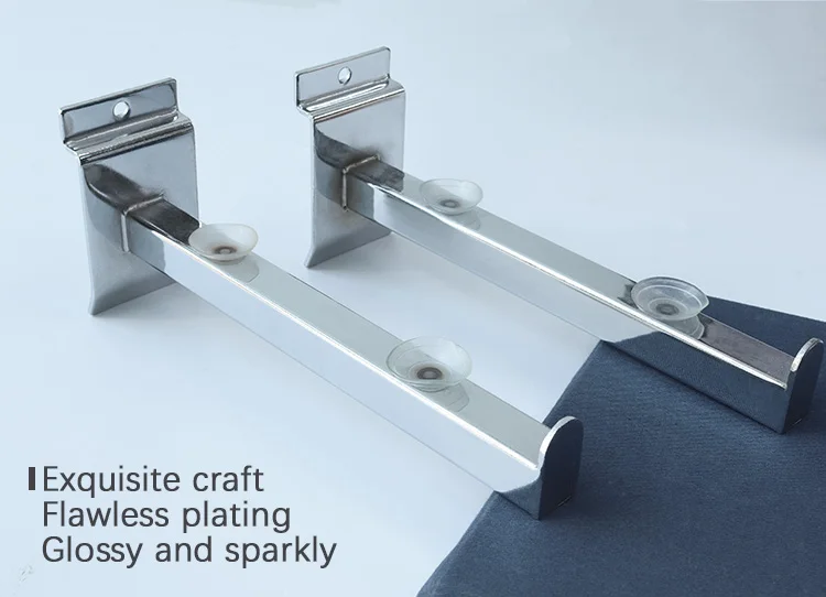 Metal chrome plated hook square tube 2 hole slatwall glass shelf bracket