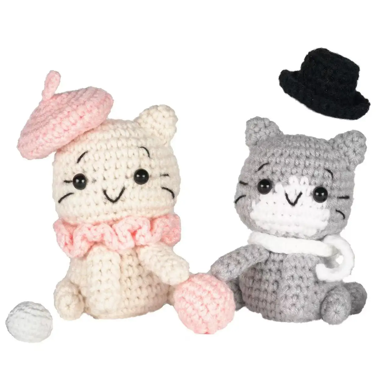 New Beginner Crochet Kit DIY Handmade Wool Animal Toys Cat with Hat