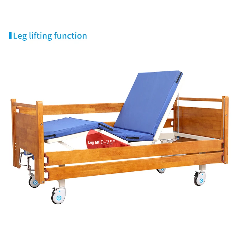 Height Adjustment 385--810mm Multi Function Nursing Electric Hospital Bed Electric Mobility Care Bed Wood Cared Bed