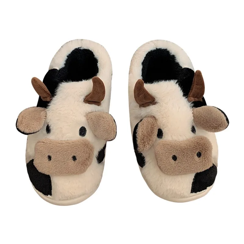 XIXITIAO Cow fuzzy animal Plush woman Shoes Hot Sale Cute Warm Home Indoor Winter Cotton fashion fur slippers for woman girls