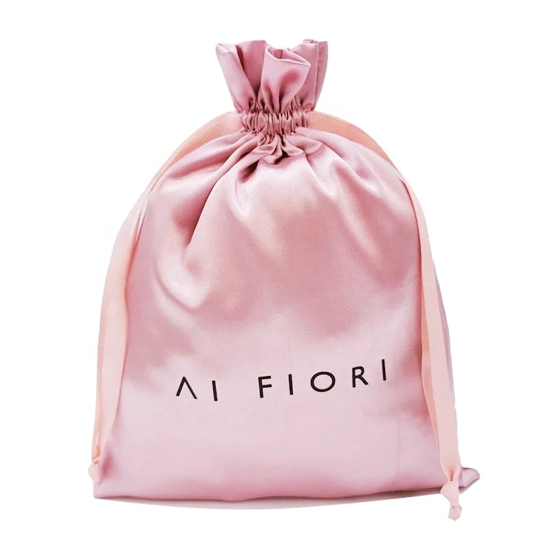 Manufacture Custom Satin Bags Logo Silk Bag Hair Bundles Pouches Satin Bags With Drawstings for Wigs
