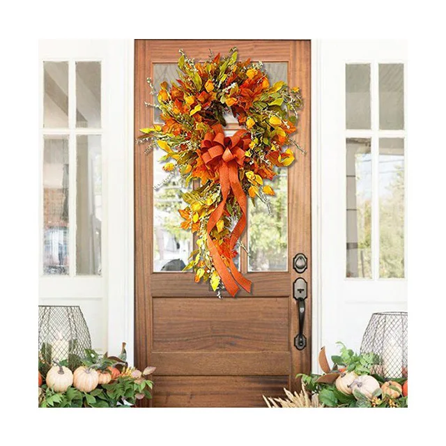 AM-FDC02 Ammy Artificial Wreath Autumn Harvest Maple Leaf Front Door Garland Thanksgiving Decoration Halloween Party Supplies