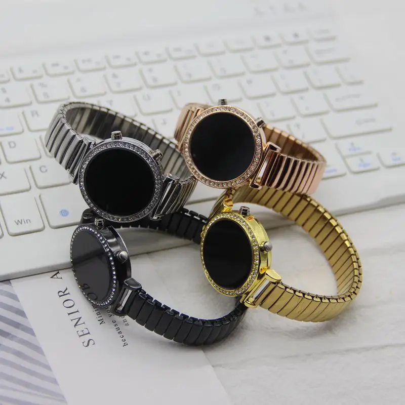 Wholesale Fashion Elastic band Diamond wrist watches Led Digital Electronic Lady watch