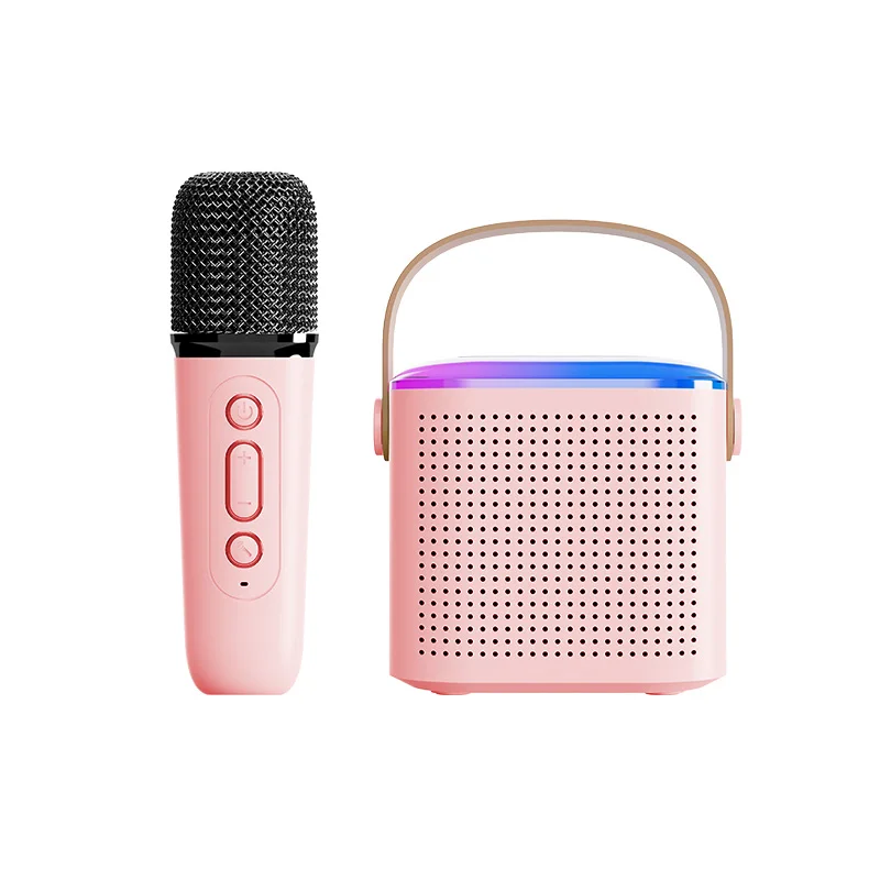 Portable Mini Rgb Blue Tooth Karaoke Machine Speaker With Wireless Microphones Studio Subwoofer Player